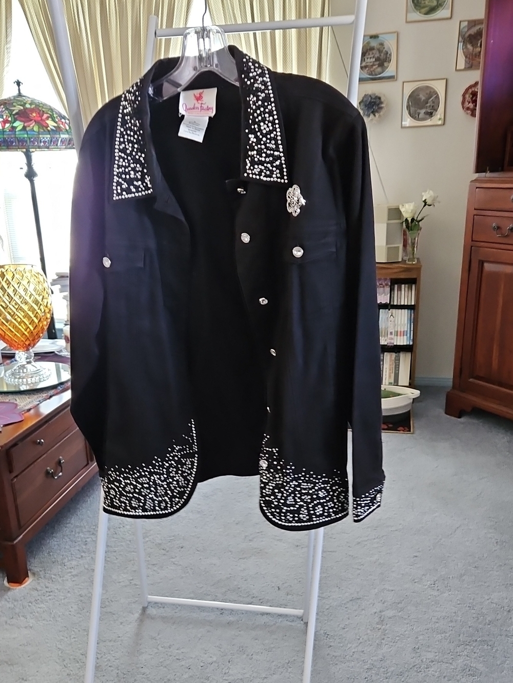 Quacker Factory Black Embellished Shirt Jacket